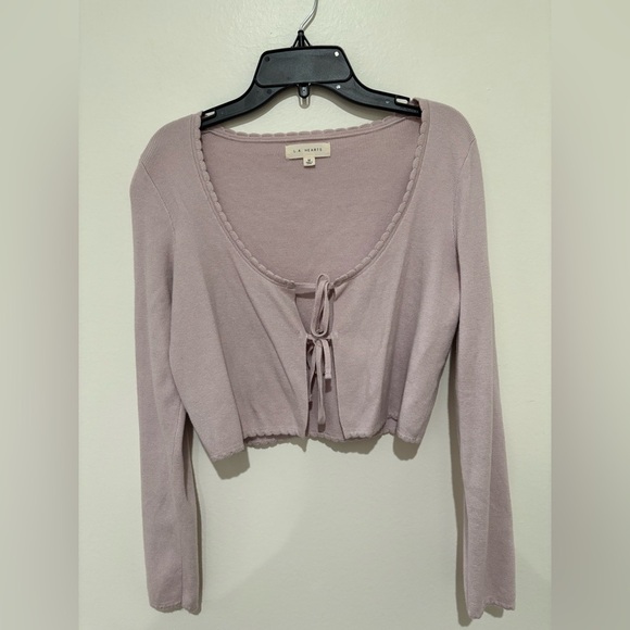 La Hearts Tops - La Hearts Women's Light Purple Tie-Front Crop Top